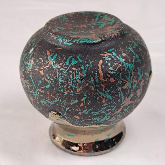 Set of 2 Small Pottery Vases with a Dripped Gold Glazed Rim - Picture 10 of 11